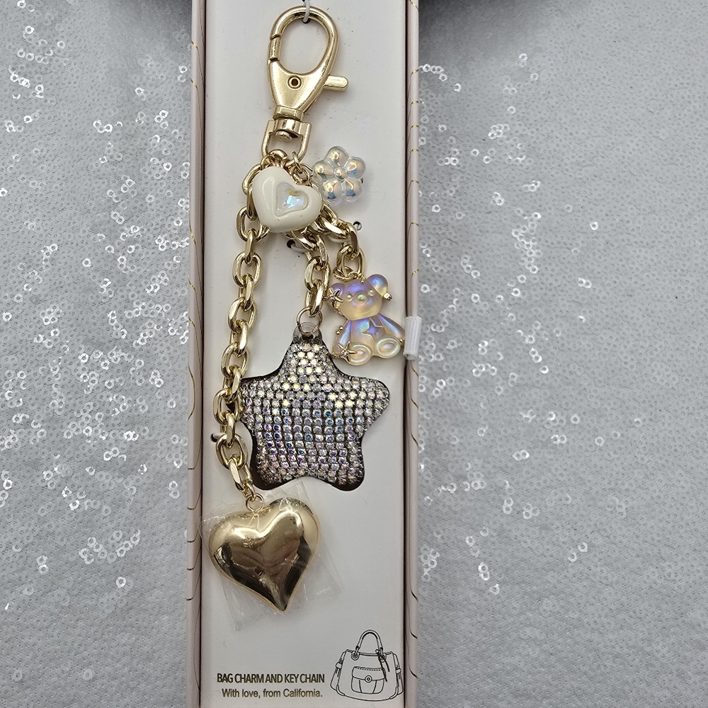 Bag Charm Iridescent Hearts Star Teddy Bear Flowers by Eye Candy Los Angeles - Picture 4 of 9